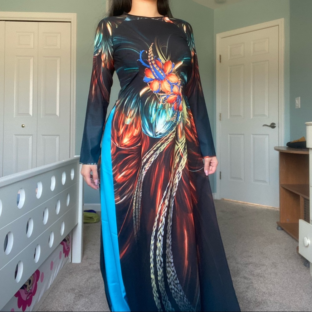 Vietnamese ao dai dress & pants floral formal gown